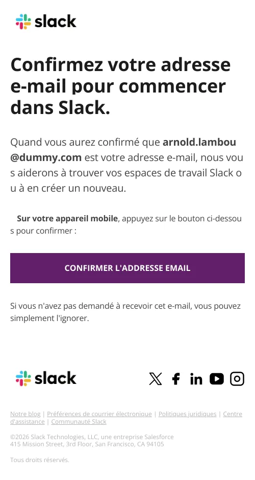 Confirmer votre adresse e-mail sur Slack